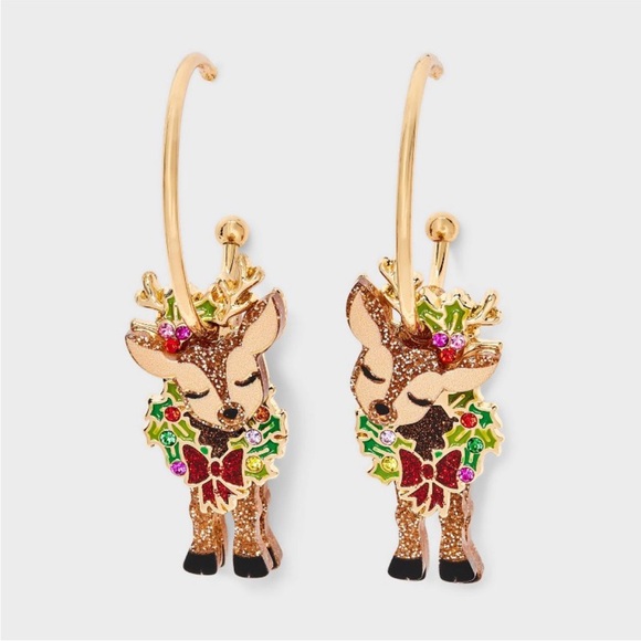BaubleBar Jewelry - Sugarfix BaubleBar Festive Reindeer Earrings with Gold Hoops NWT